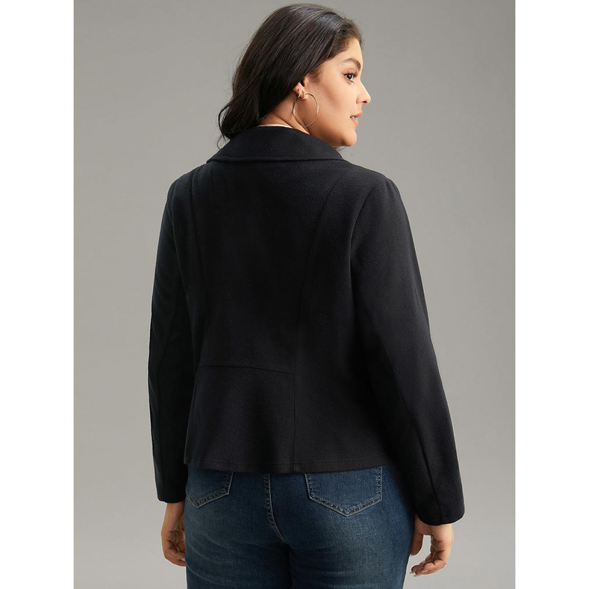 Plus Size Solid Lapel Collar Zipper Jacket Women Black Plain Pocket Everyday Jackets BloomChic 18-20/2X Product Image