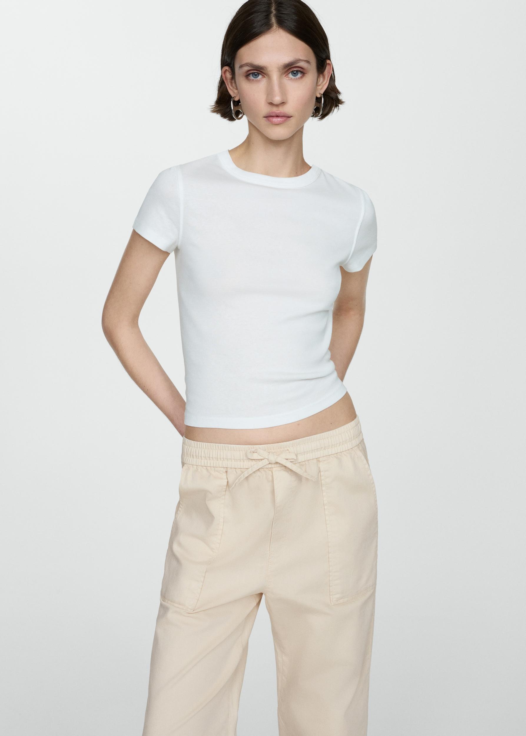 Elastic waist cotton pants - Women | MANGO USA Product Image