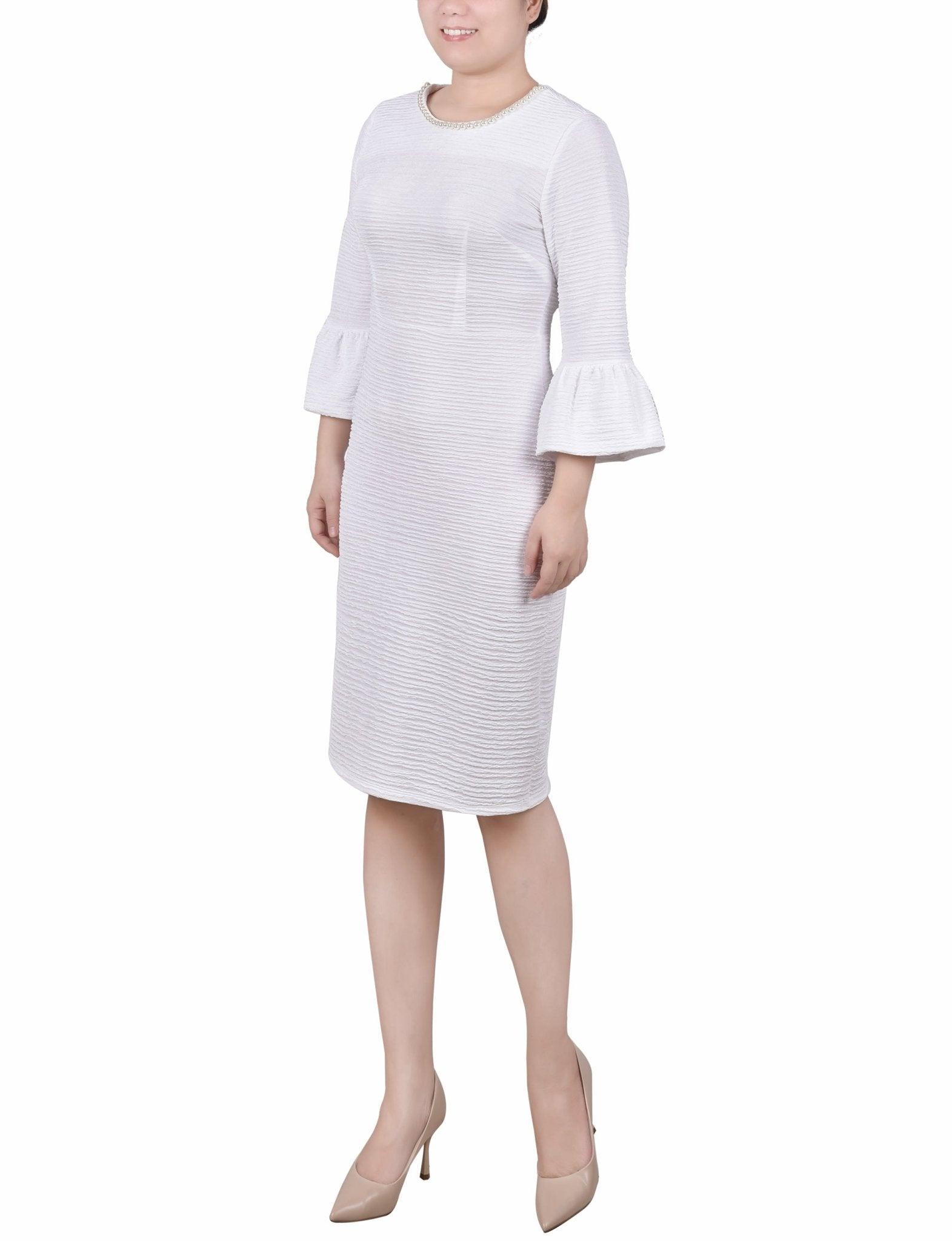 Navy 3/4 Length Pearl Detail Dress Product Image