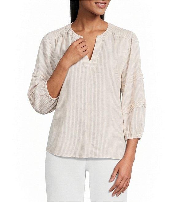 Westbound Stripe Print 3/4 Sleeve V-Neck Top Product Image