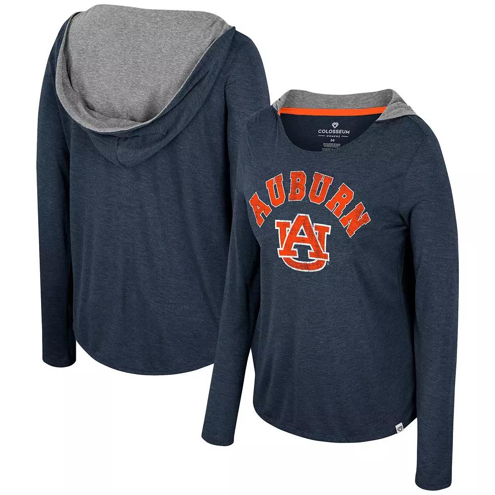 Women's Colosseum  Navy Auburn Tigers Distressed Heather Long Sleeve Hoodie T-Shirt, Size: Medium, Blue Product Image