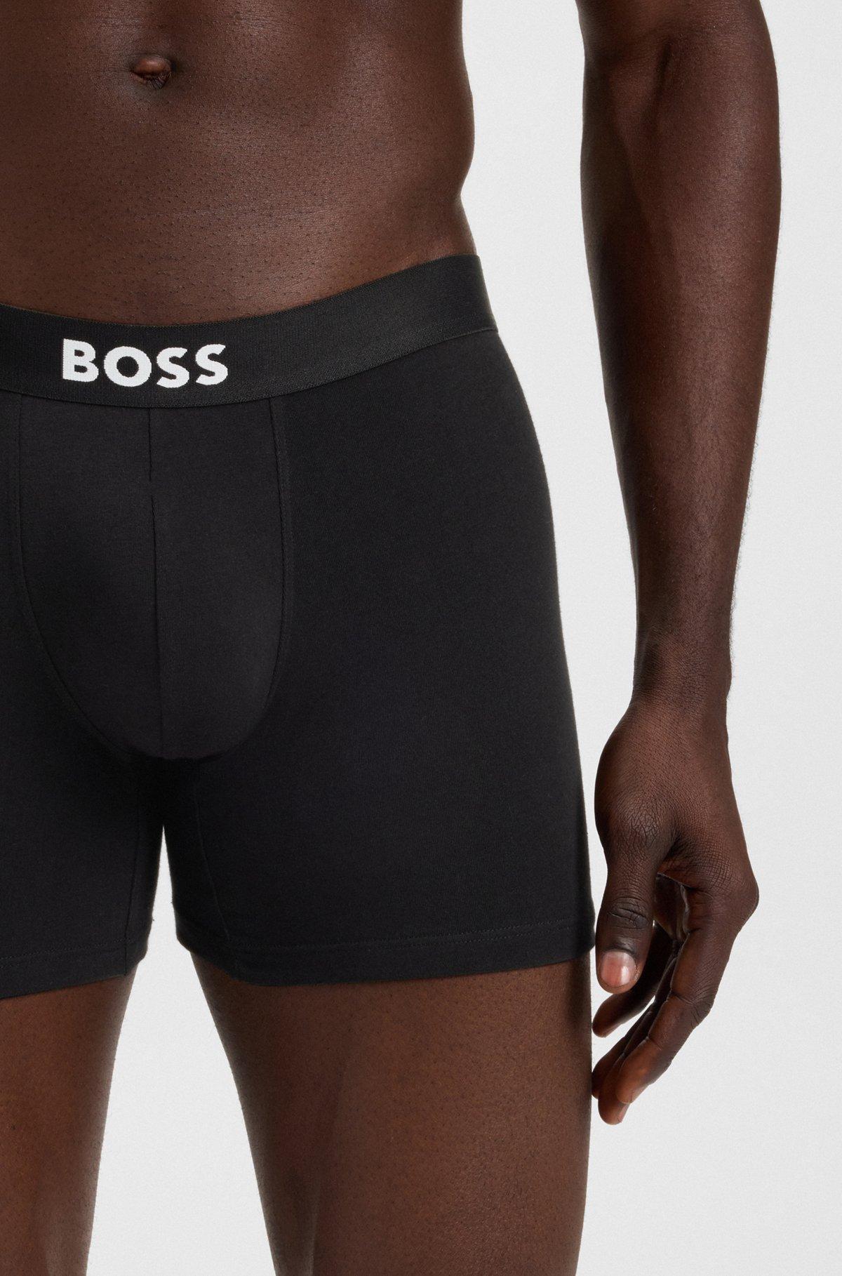 BOSS - Two-pack of stretch-cotton boxer briefs with logo waistbands - Black Product Image