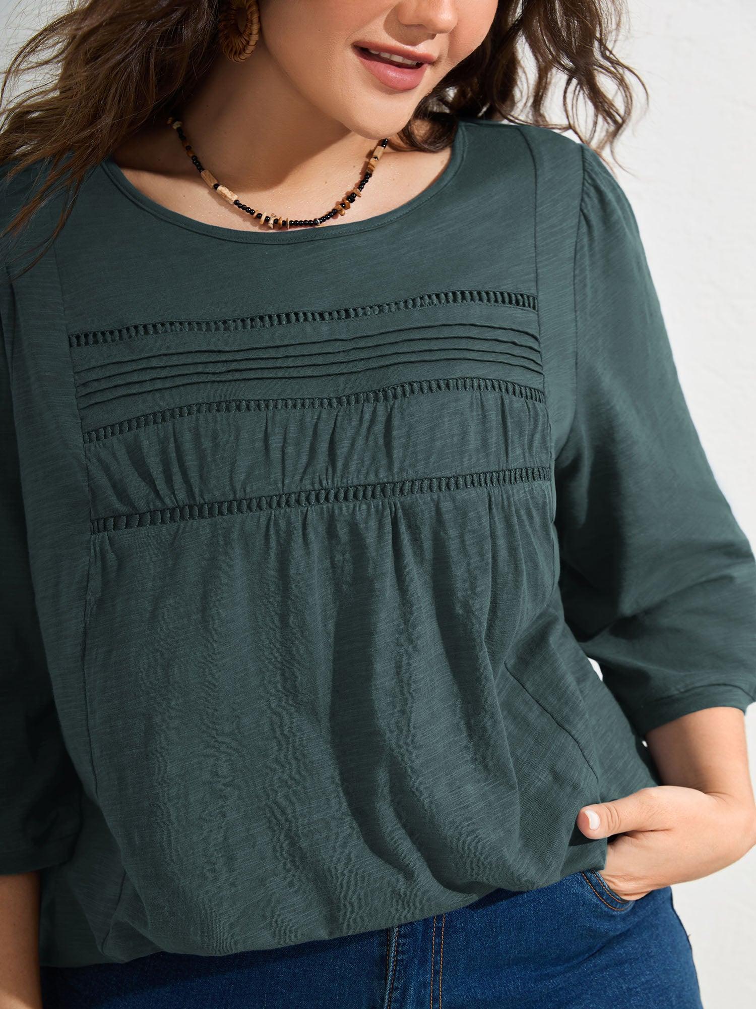 Cotton Lace Spliced Plain Knit Top Female Product Image