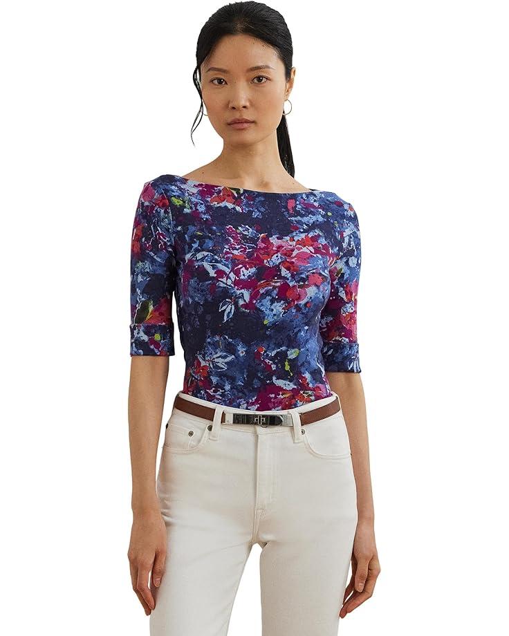 Floral Stretch Cotton Boatneck Tee Product Image