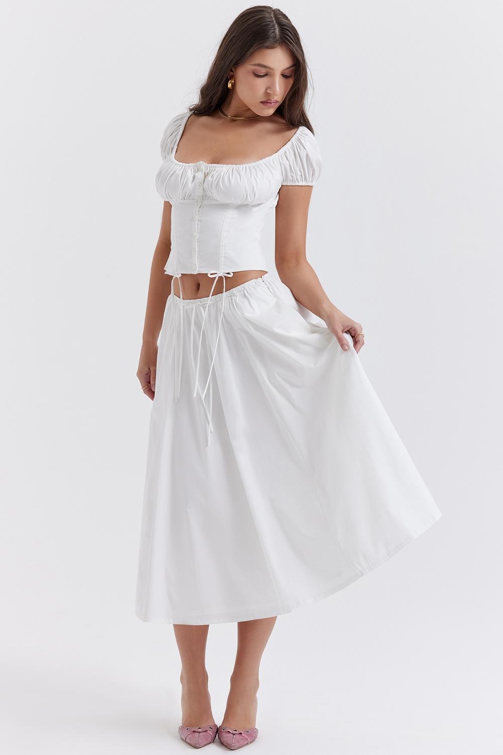 Cora  white gathered midi skirt - sale Product Image