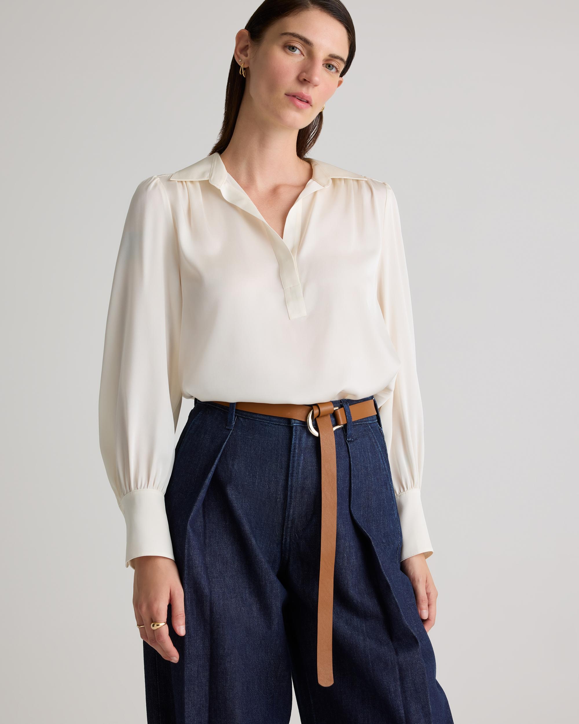 Quince | Women's Washable Stretch Silk Split Neck Blouse Mulberry Silk Product Image