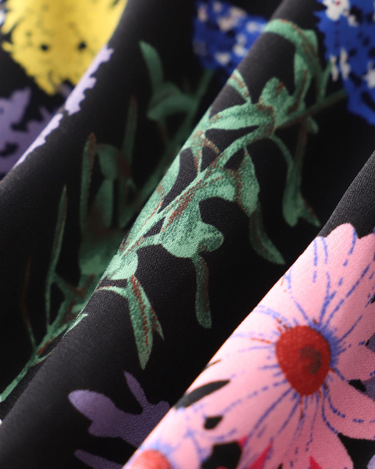 Black Floral Square Neck Shirred Maxi Dress Product Image