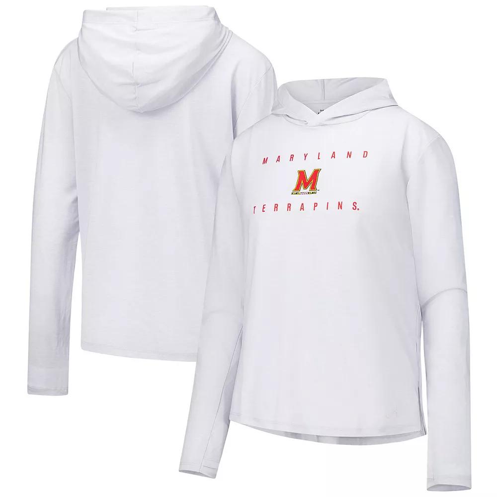 Women's Under Armour White Maryland Terrapins Super-Soft Breezy Long Sleeve Tri-Blend Hoodie T-Shirt,  Product Image