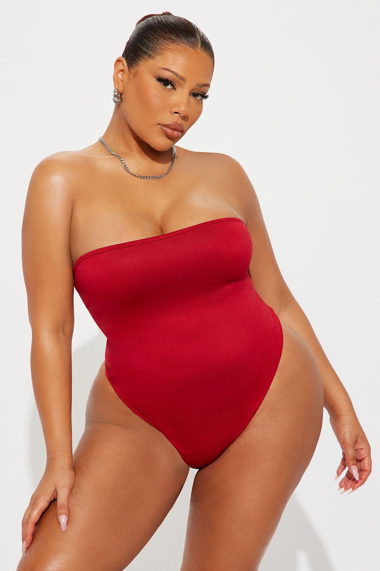 Contour Double Lined Strapless Bodysuit - Red Female Product Image