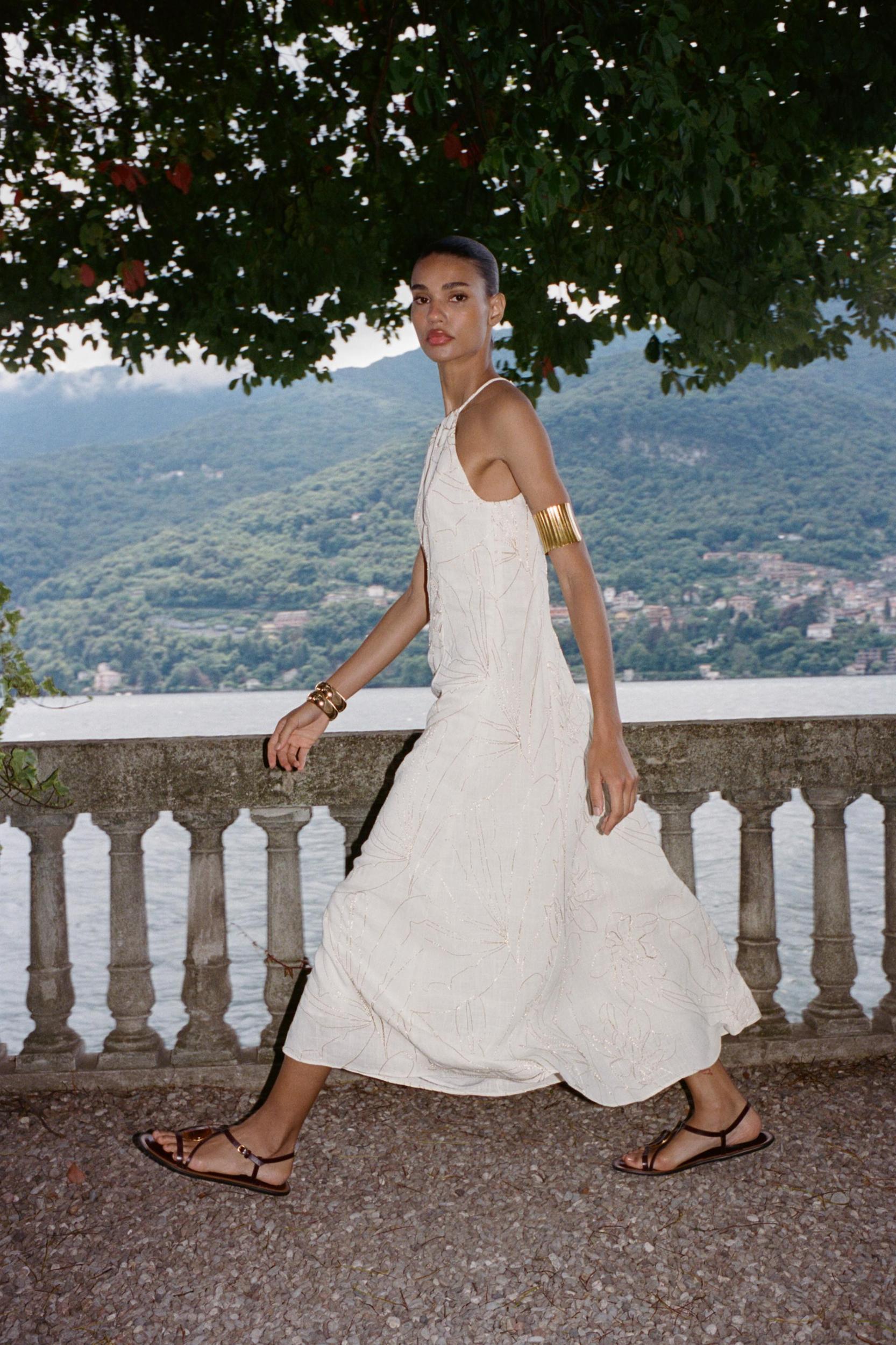 FLORAL EMBROIDERED HALTER DRESS Product Image