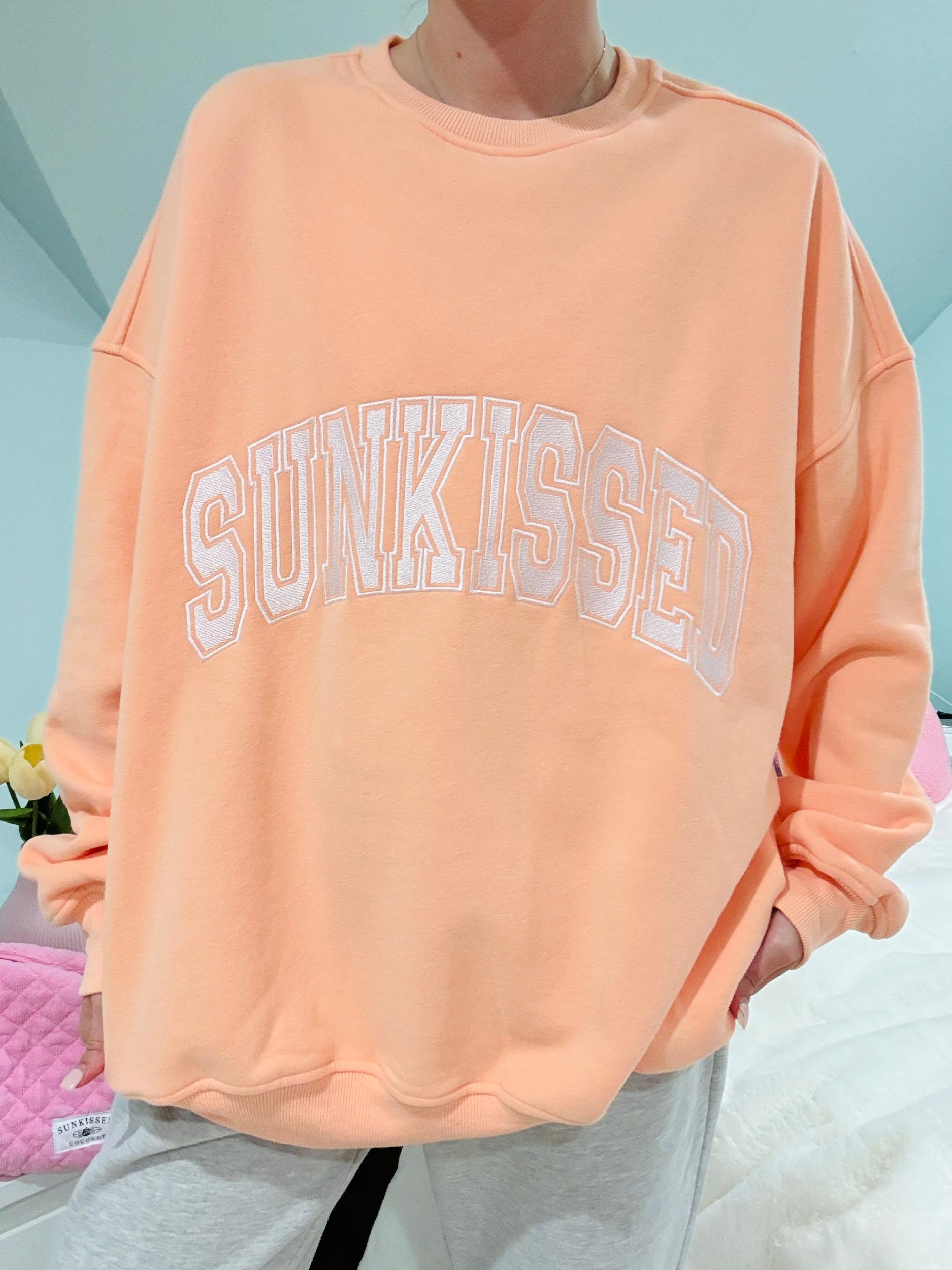 Sherbet Orange Varsity Embroider Sweatshirt Product Image