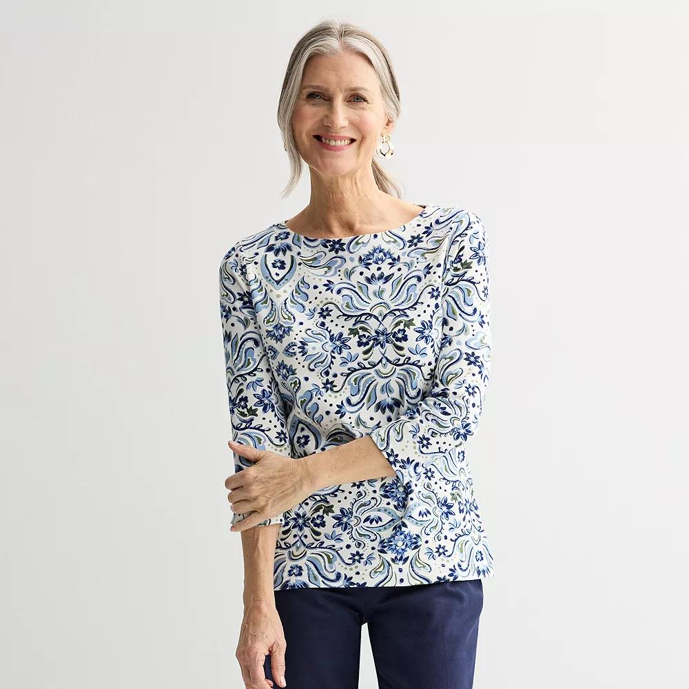 Women's Croft & Barrow® Boatneck Top, Size: XXL, Blue Ornate Floral Product Image