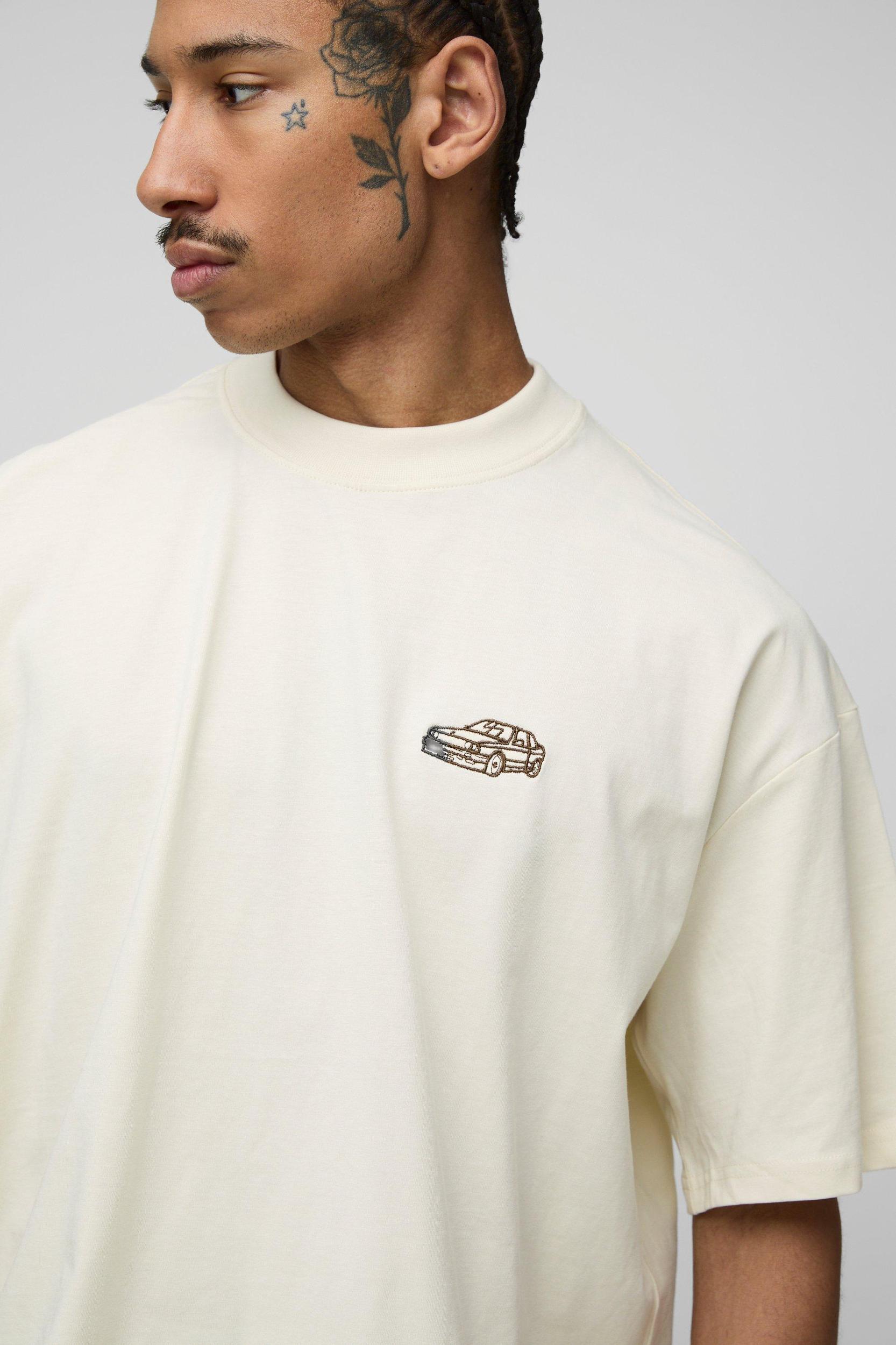 Oversized Car Embroidered T-Shirt | boohooMAN USA Product Image