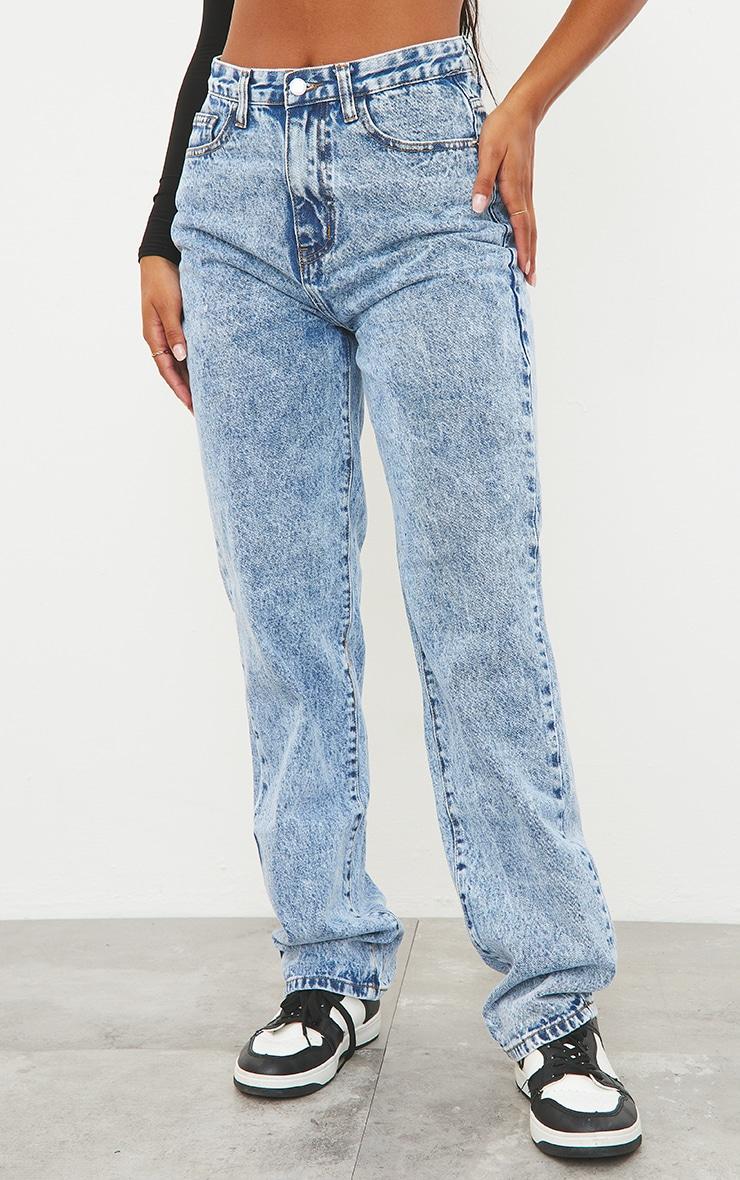 Mid Blue Acid Wash High Waist Straight Leg Jeans Product Image