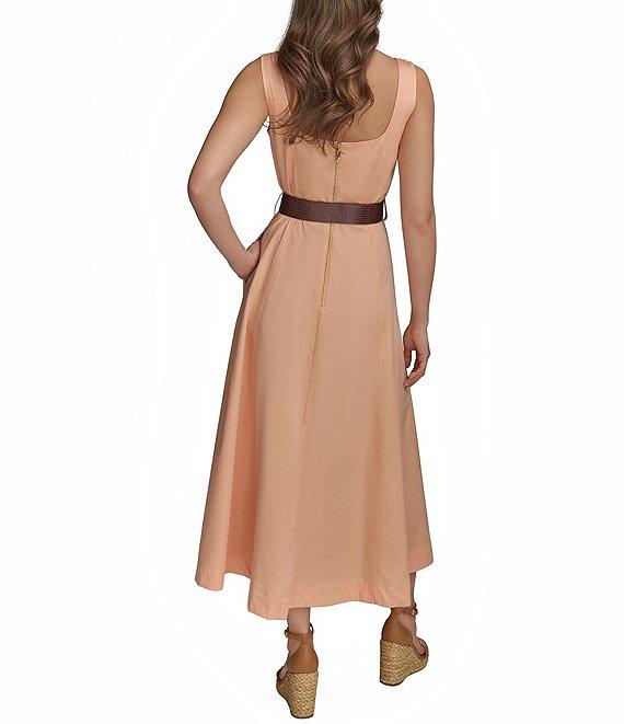 Donna Karan Square Neck Belted A-Line Midi Dress Product Image