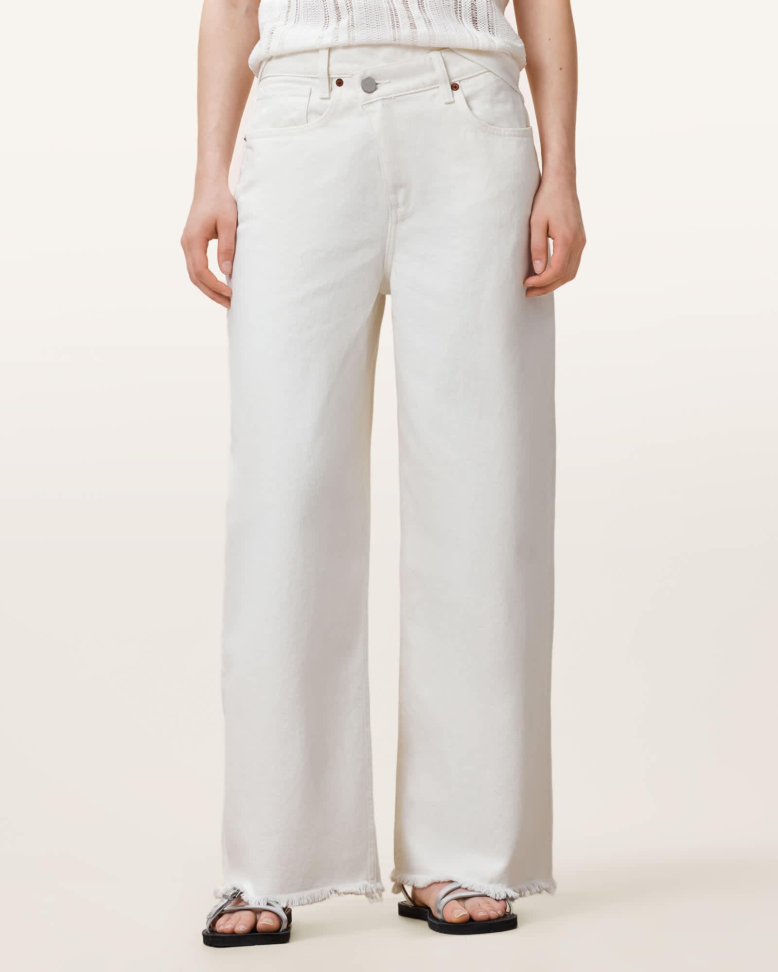 Aki Crossover Wide Leg Denim Jeans Chalk White | ALLSAINTS US Product Image