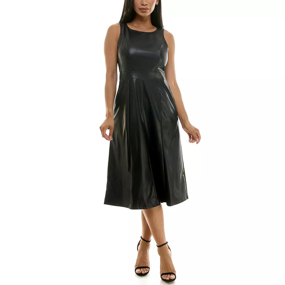 Women's Nina Leonard Faux Leather Fit & Flare Midi Dress,  Product Image