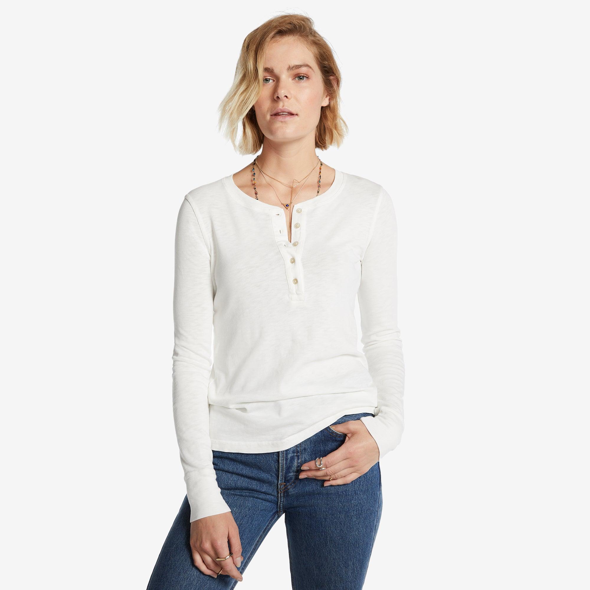 Women's Premium Slub Long Sleeve Henley - Bone Female Product Image