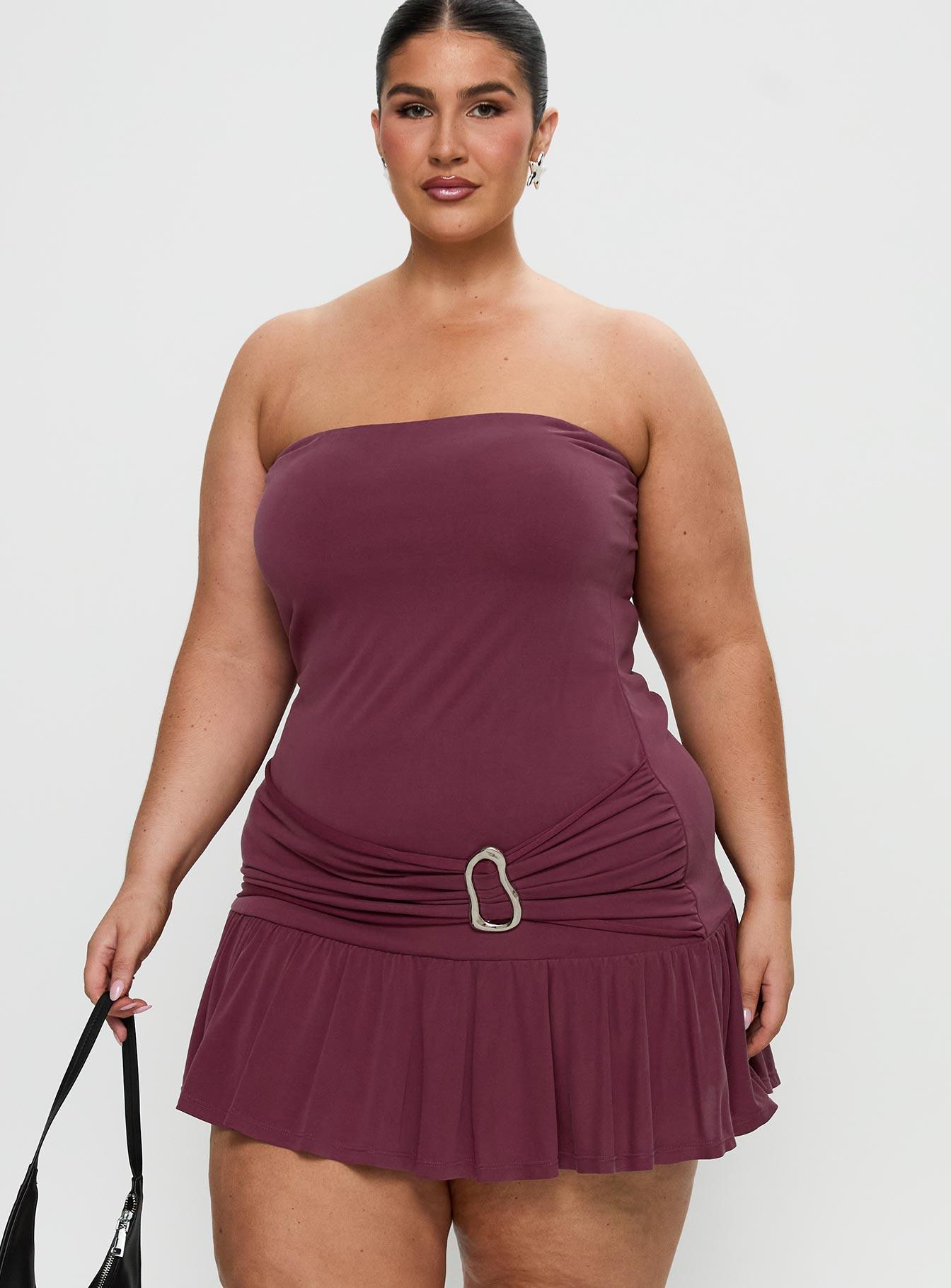 Love Lingers Strapless Mini Dress Burgundy Curve Product Image