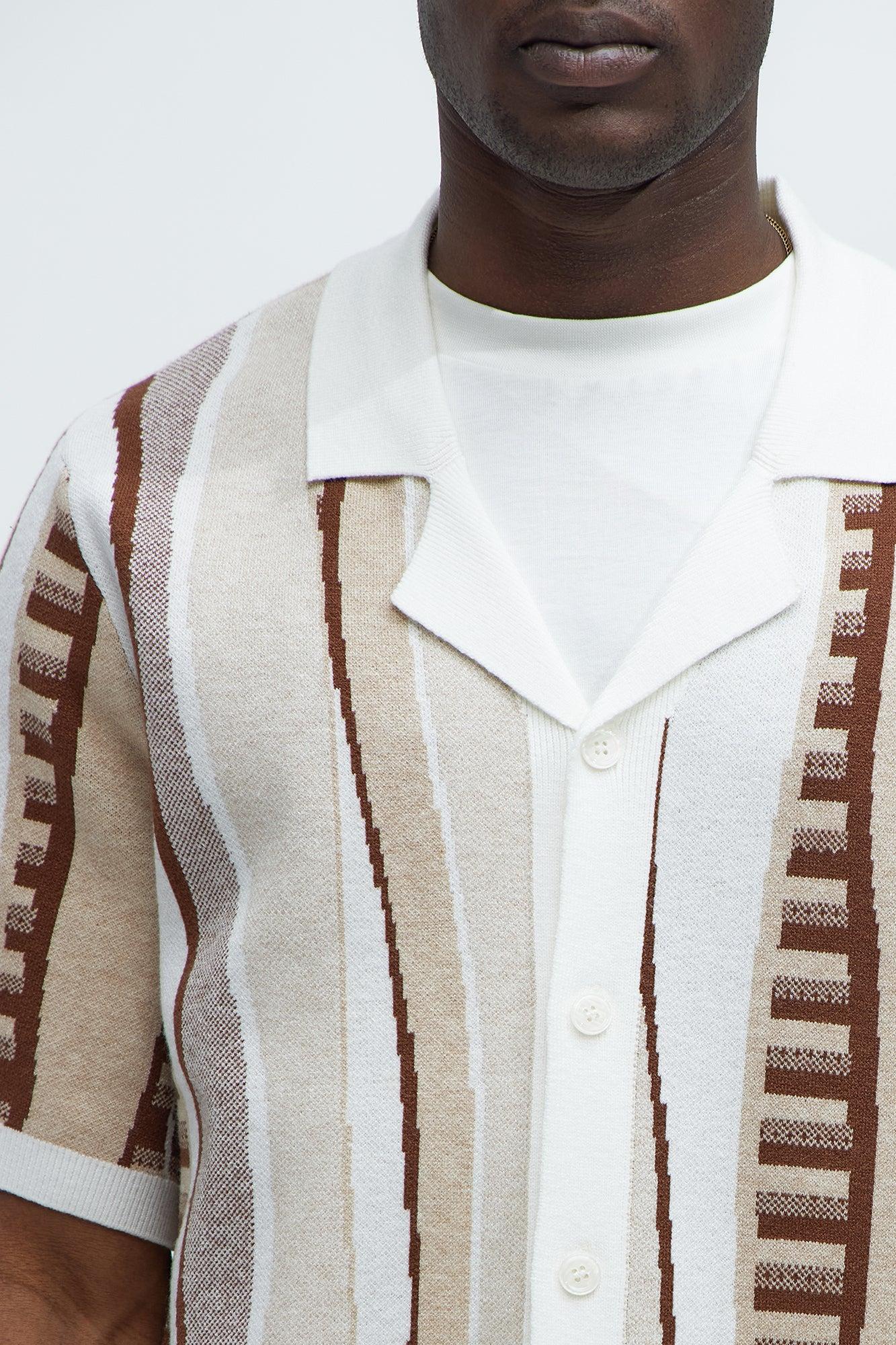 Neil Cuban Collar Knitted Shirt - Cream/combo Product Image
