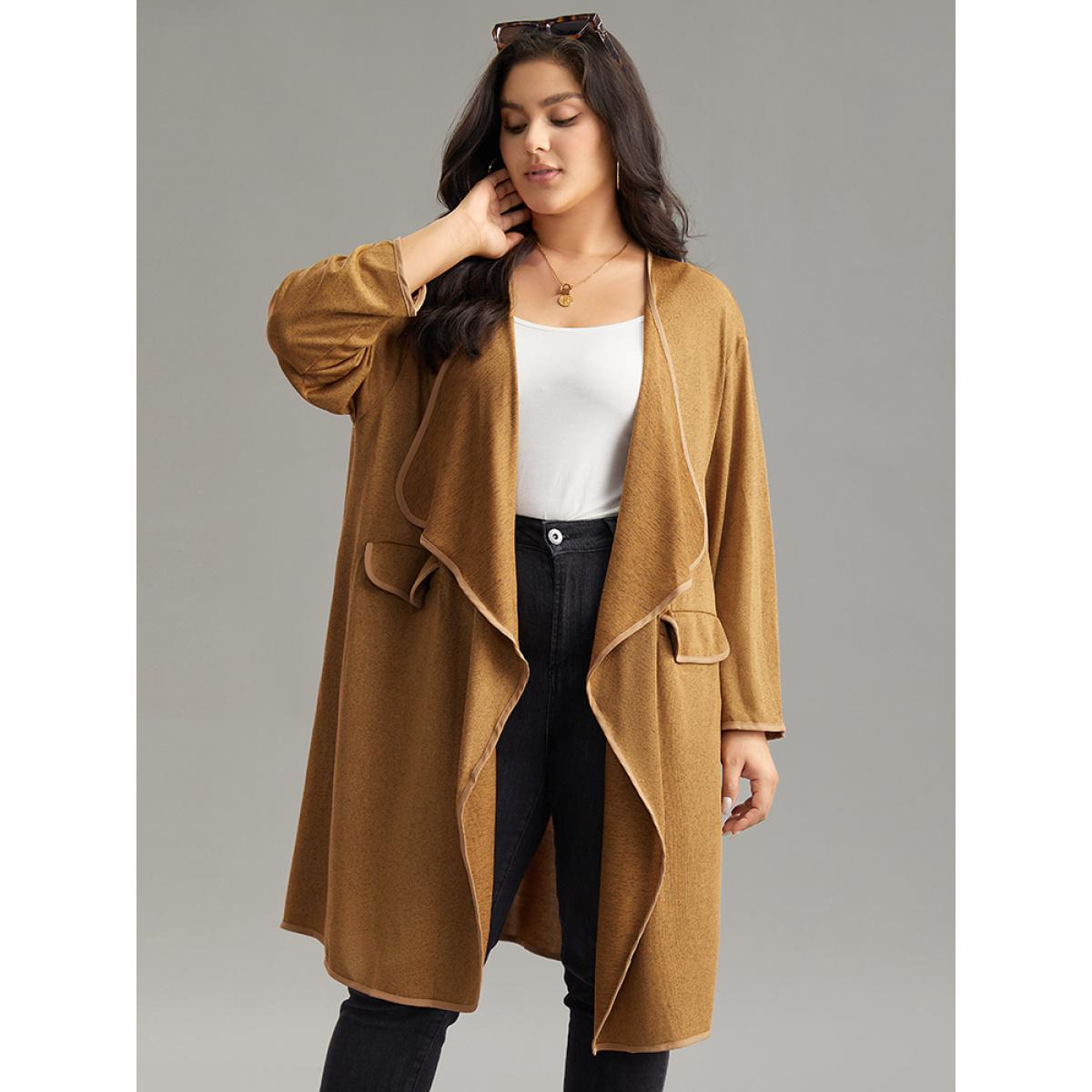 Plus Size Supersoft Essentials Asymmetrical Neck Plain Kimono Women Chocolate Casual Plain Pocket Dailywear Kimonos BloomChic 14-16/1X Product Image