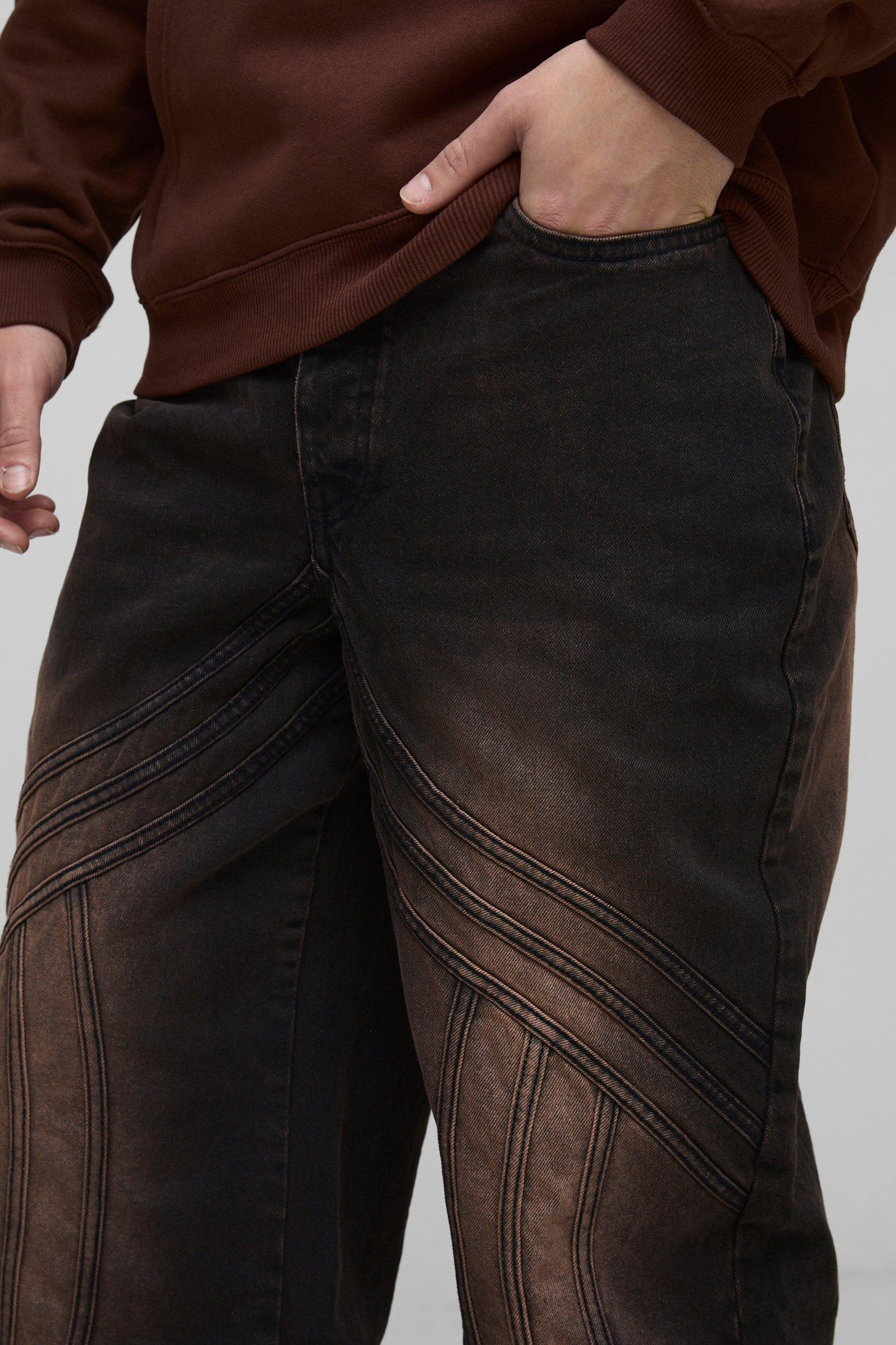 Relaxed Rigid Vintage Look Panelled Denim Jeans | boohooMAN USA Product Image
