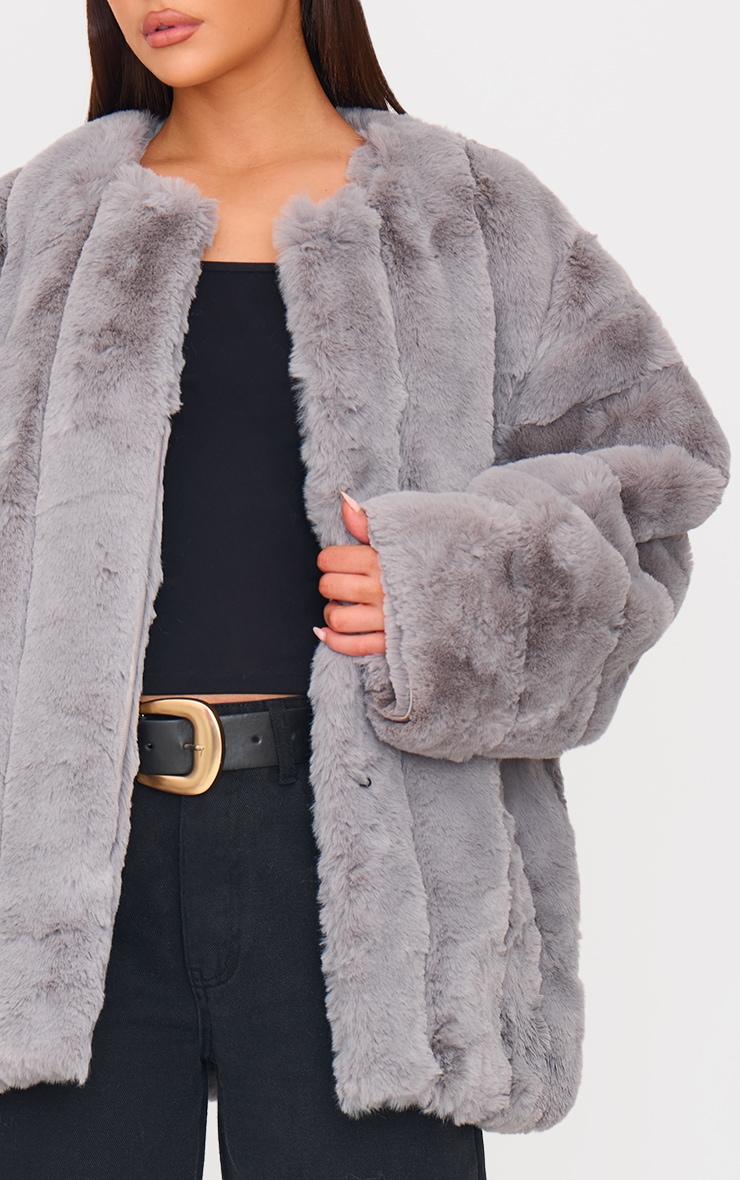  Grey Faux Fur Bubble Vertical Coat Product Image