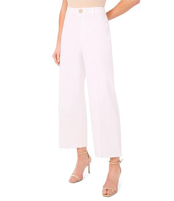 CeCe Denim Wide Leg Pintuck Flower Button Ankle Length Jeans Product Image