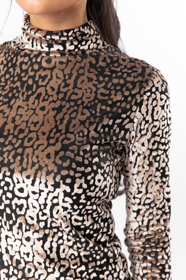 What A Wonderful Velvet Leopard Printed Turtleneck Blouse FINAL SALE Product Image