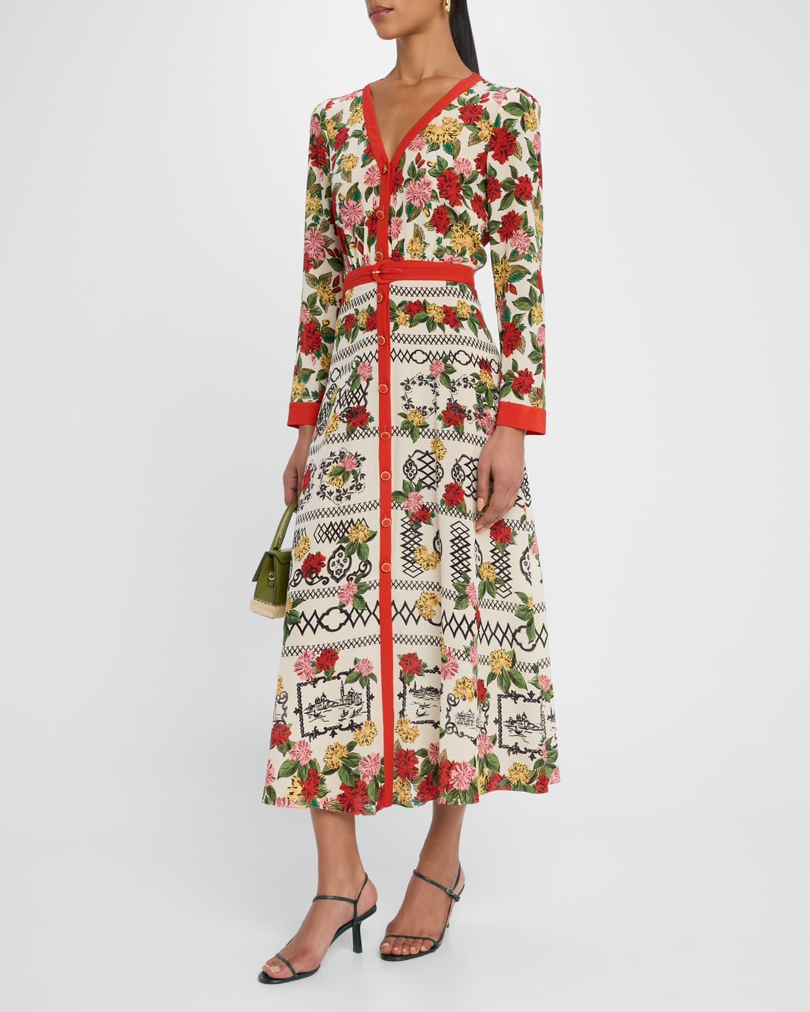 Lea Button-Front Printed Midi Silk Shirtdress Product Image