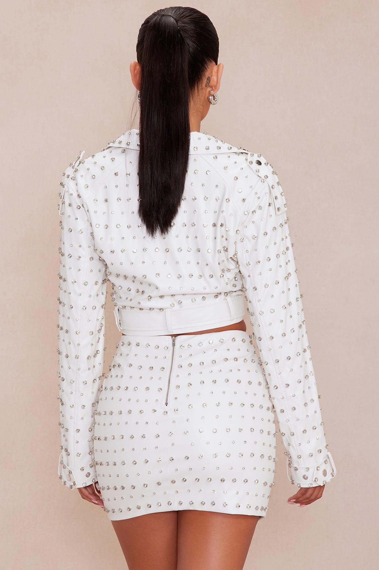 Heatherlyn Embellished Leather Skirt Set - White Product Image