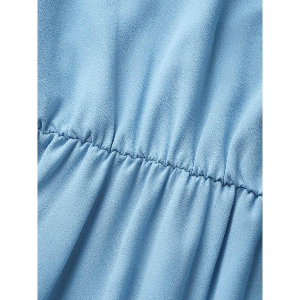 Plus Size V Neck Ruffle Trim Elastic Waist Cami Dress LightBlue Women Formal Ruffles Non Sleeveless Curvy BloomChic 10/M Product Image