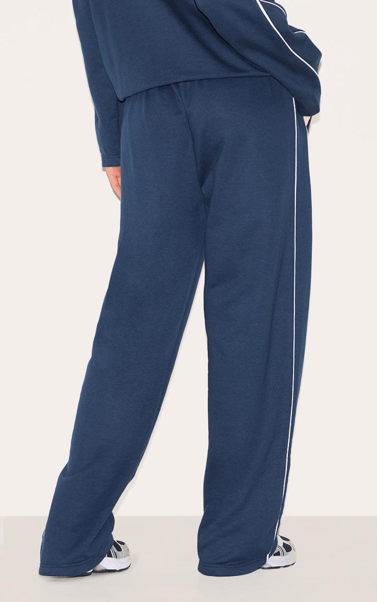 Navy Contrast Piping Detail Wide Leg Sweatpants Product Image