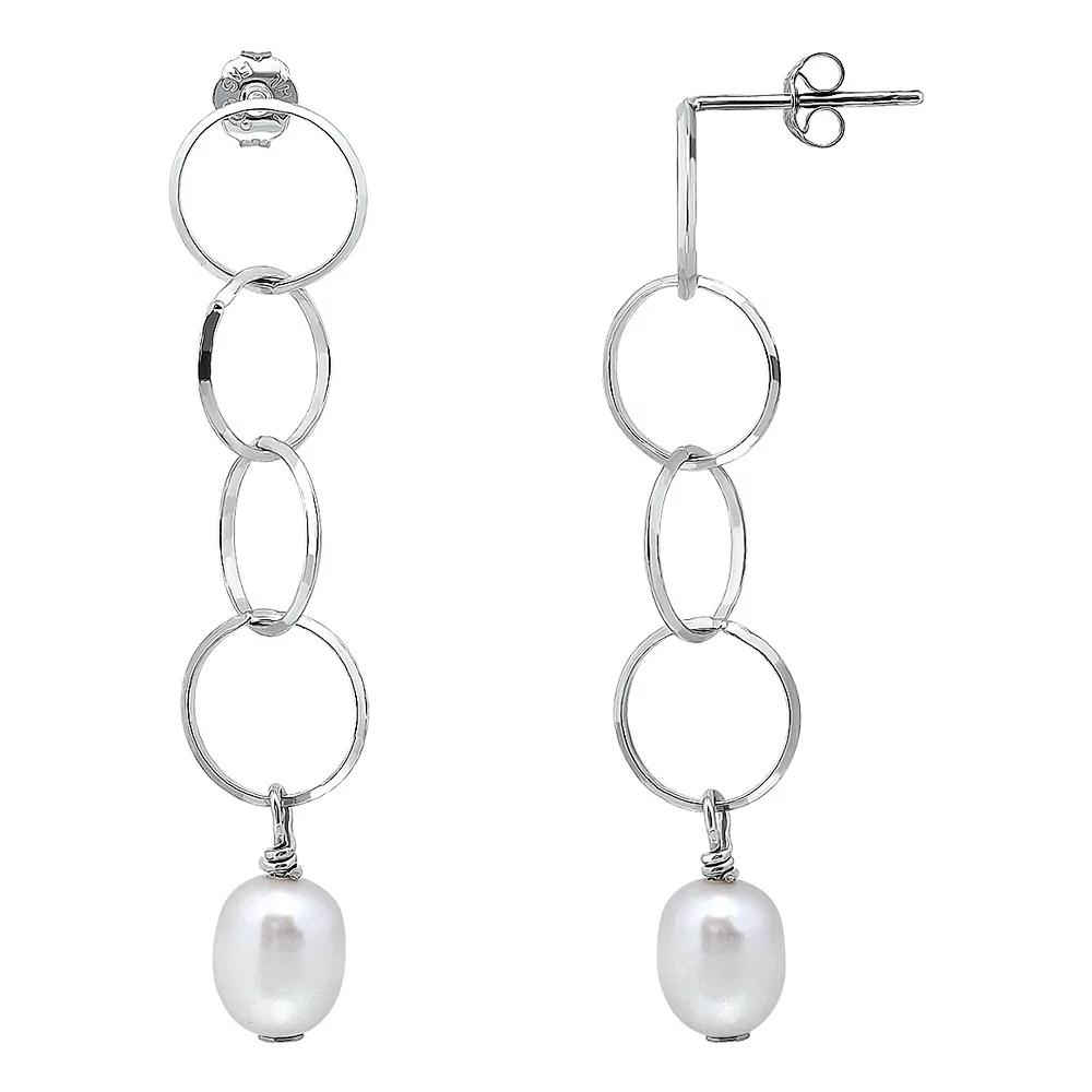 Aleure Precioso Sterling Silver Freshwater Cultured Pearl Multi Circle Linear Drop Earrings, Women's, Silver Tone Product Image