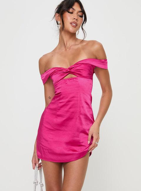 Rava Off The Shoulder Mini Dress Hot Pink Product Image