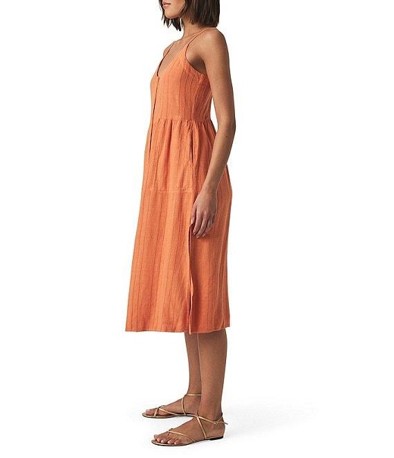 Splendid Gabrielle Knit Linen Blend V-Neck Sleeveless A-Line Midi Dress Product Image