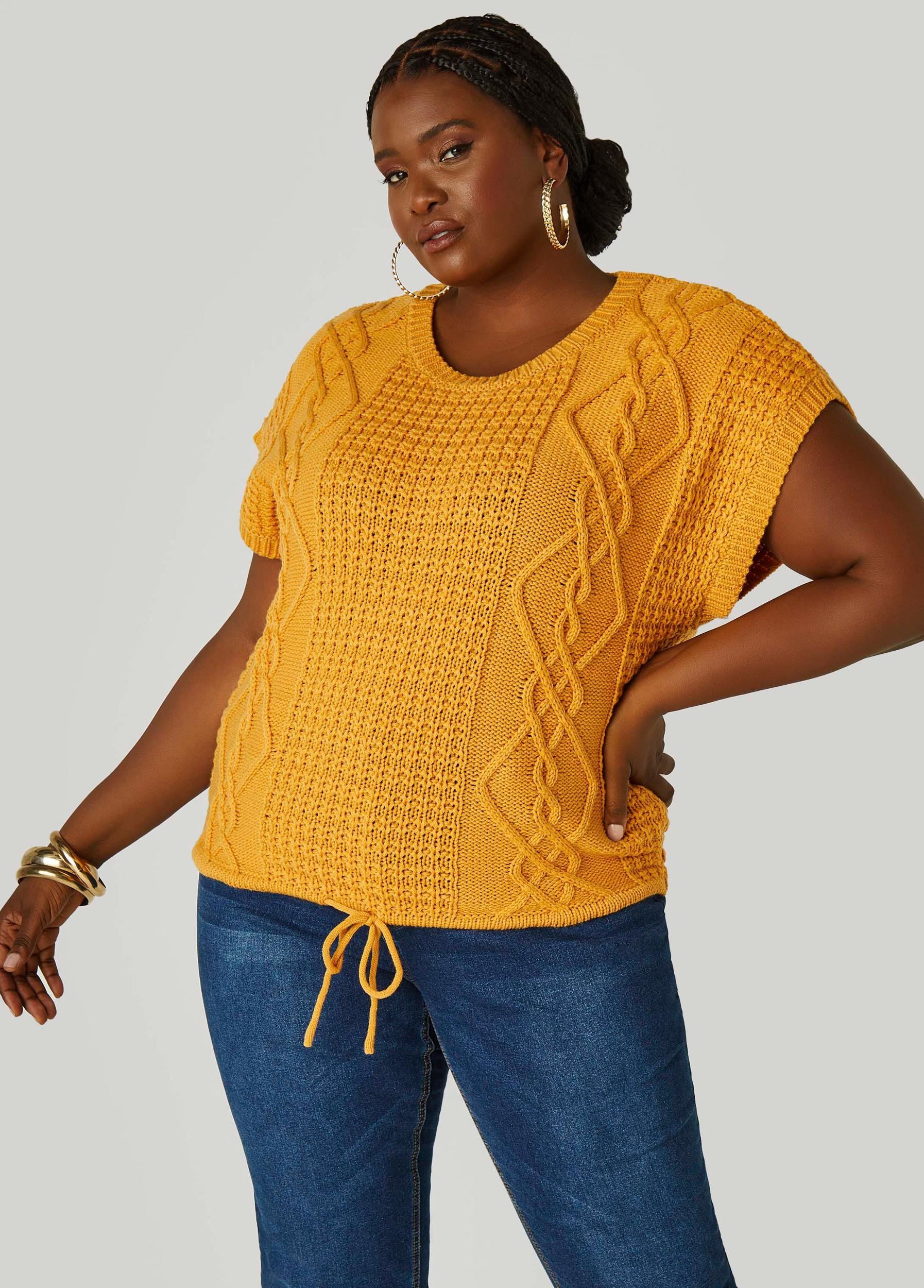 Plus Size Drawstring Cable Knit Sweater Ashley Stewart Product Image