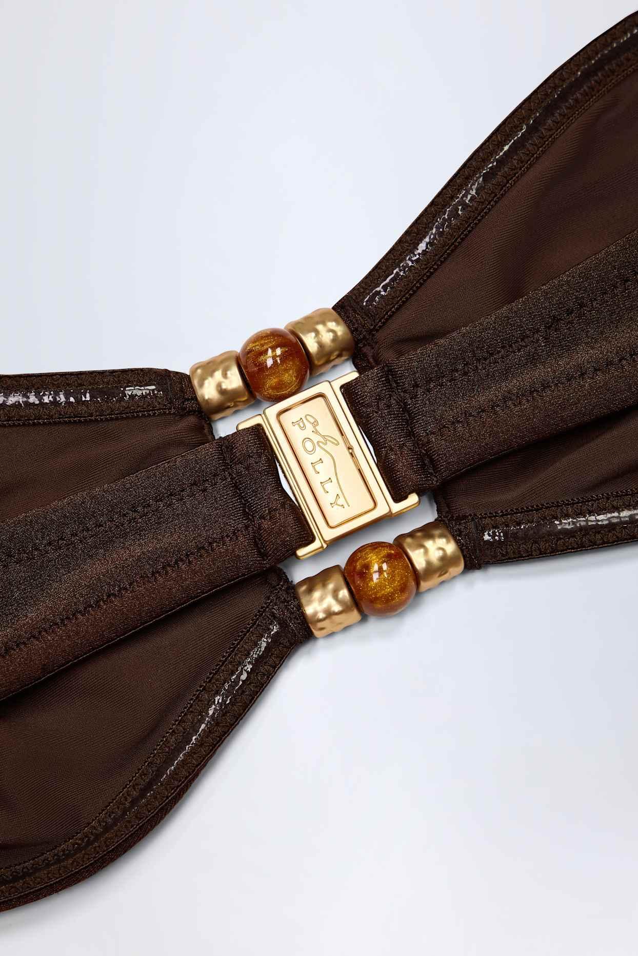 Bead-Embellished Bandeau Bikini Top in Dark Chocolate Product Image