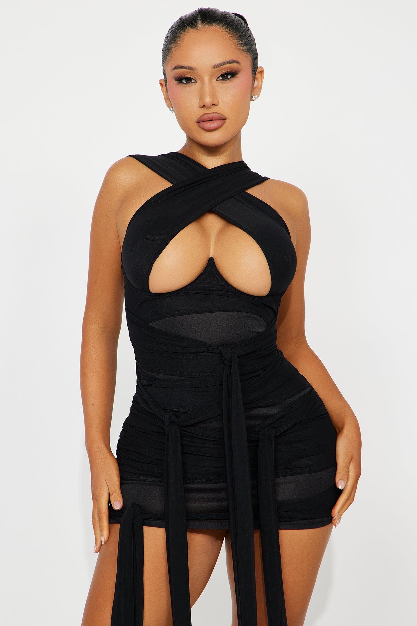 Tied To You Mesh Micro Mini Dress - Black Product Image