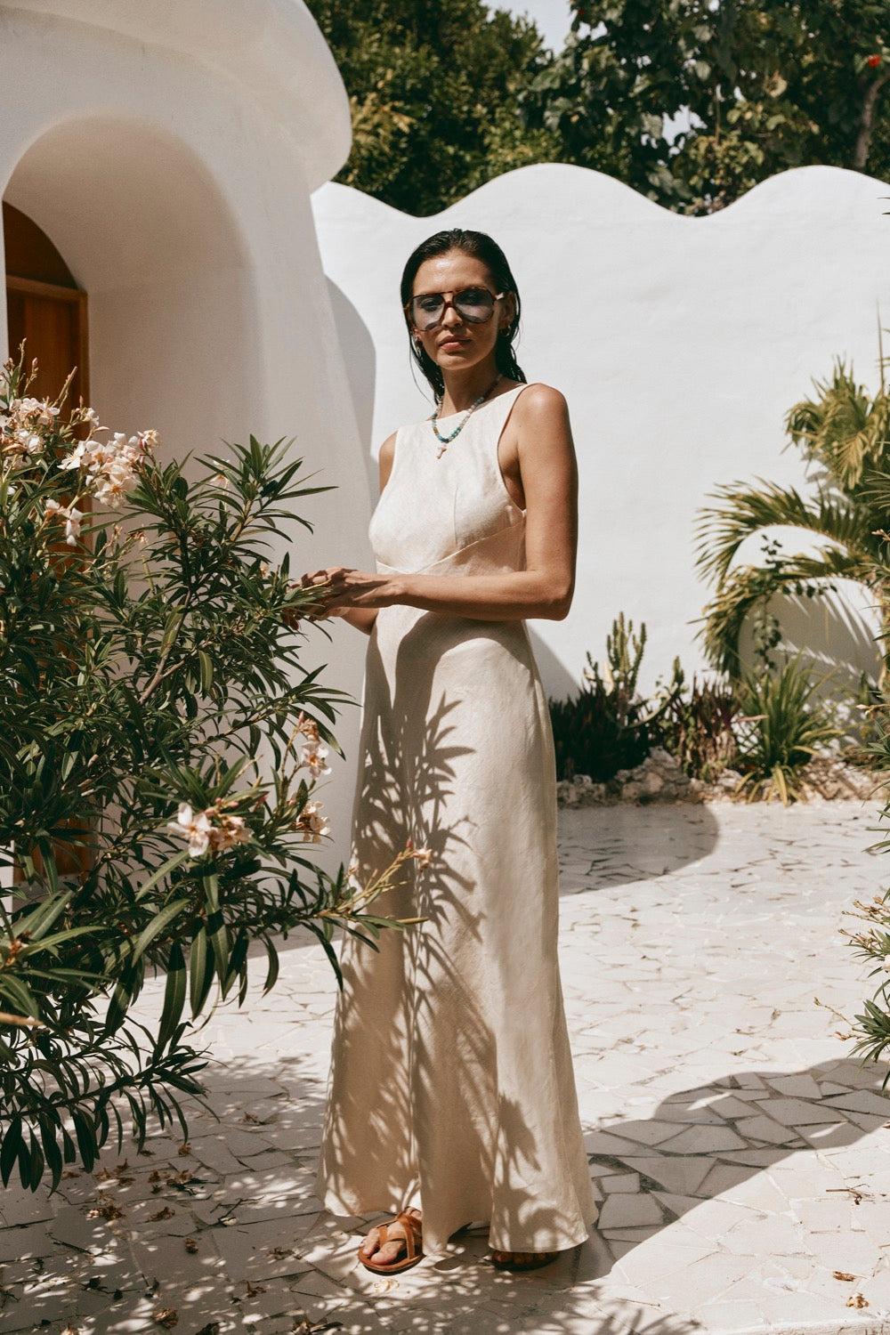 Art Of Bloom Linen Bias Cut Maxi Dress Cream Product Image