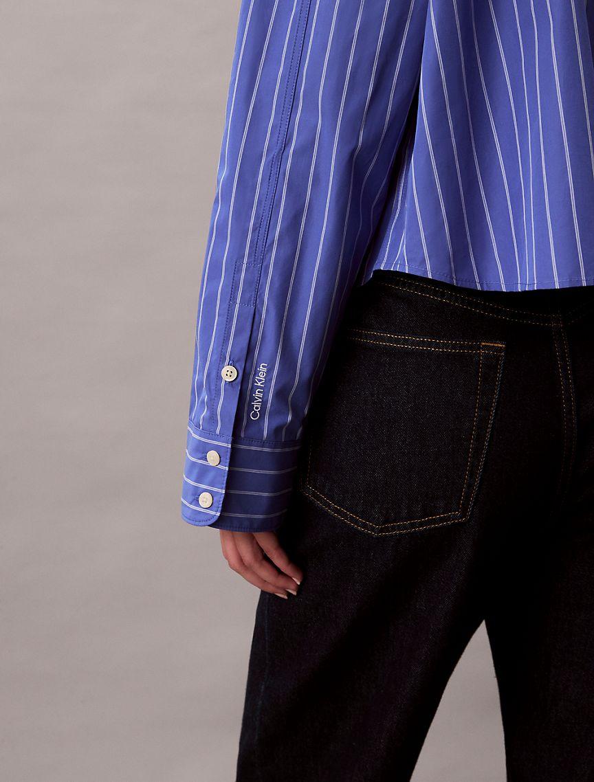 Stripe Cropped Boxy Button-Down Shirt  Product Image