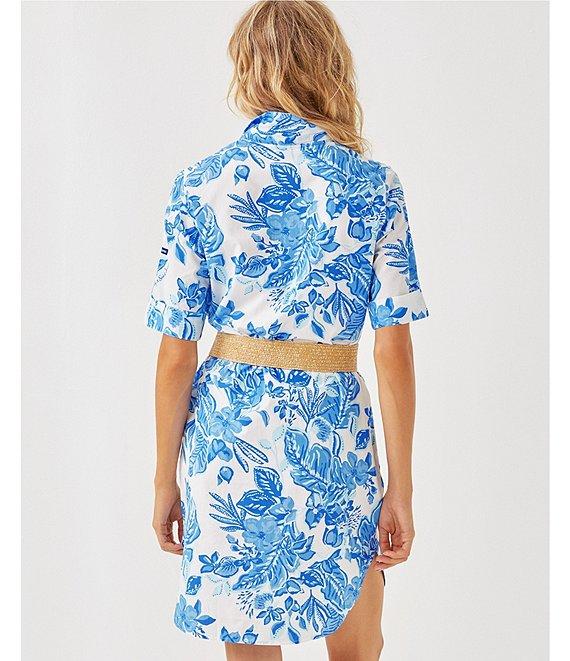 Lilly Pulitzer x Saint James Leonie Azure Soleil Print Short Sleeve Cotton Shirt Dress Product Image