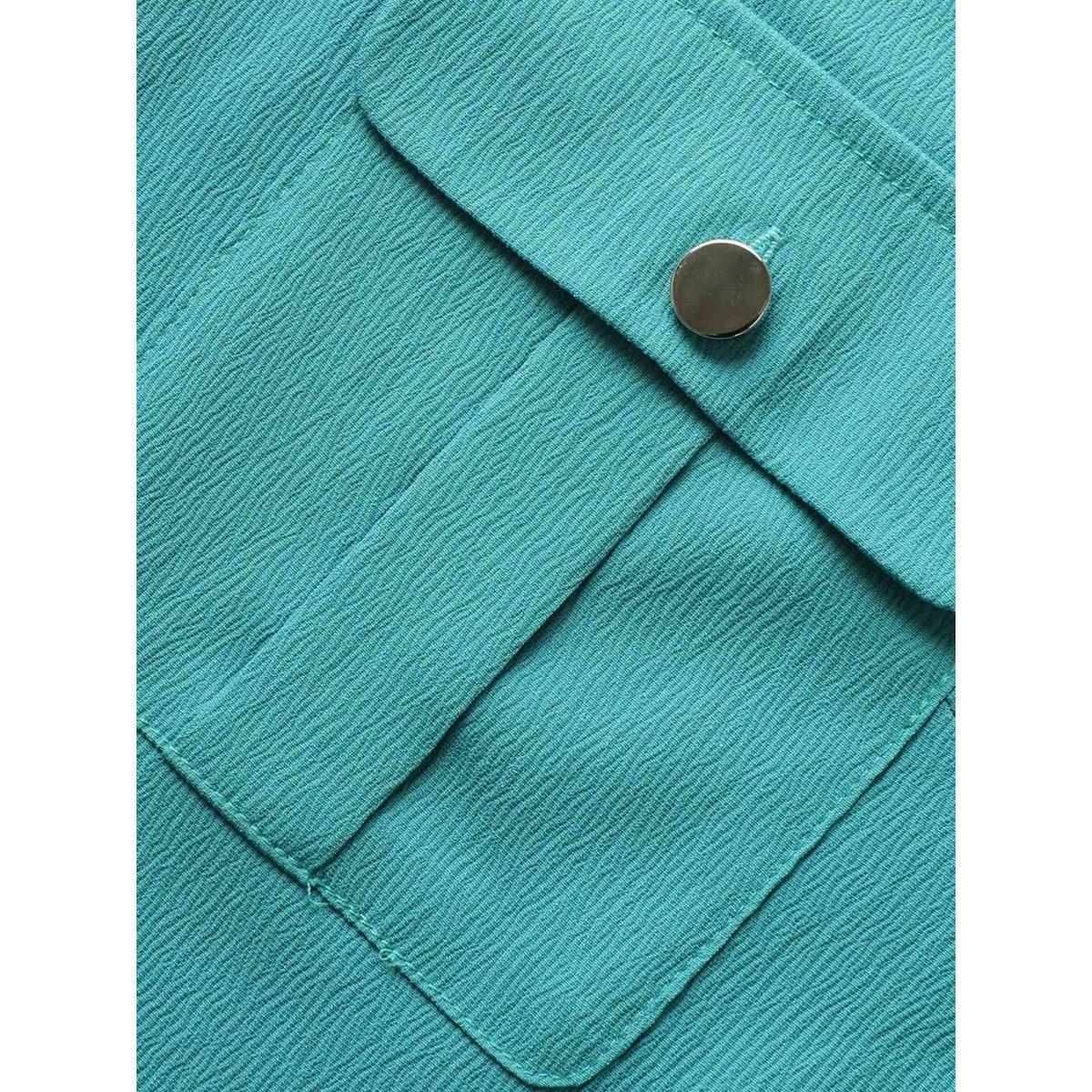 Plus Size Shirt Collar Solid Flap Pocket Split Hem Dress Turquoise Women At the Office Belted Shirt collar Half Sleeve Curvy BloomChic 18-20/2X Product Image