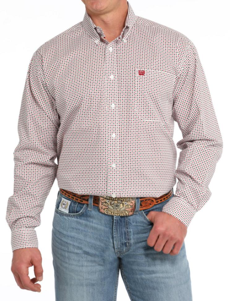 SALE Cinch® Men's L/S White/Red/Black Card Game Print Button Shirt Product Image