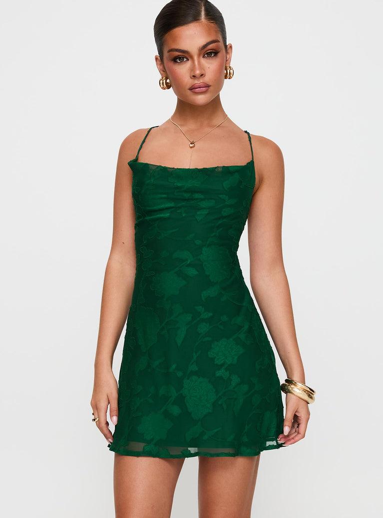 Celena Mini Dress Forest Green Burnout Product Image