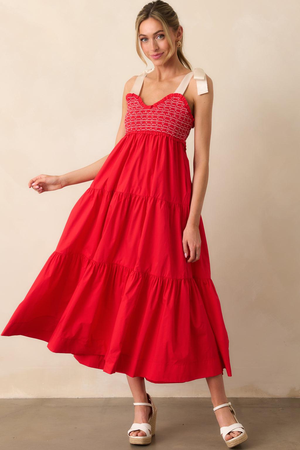 The Felicity Red Cotton Maxi Dress Product Image
