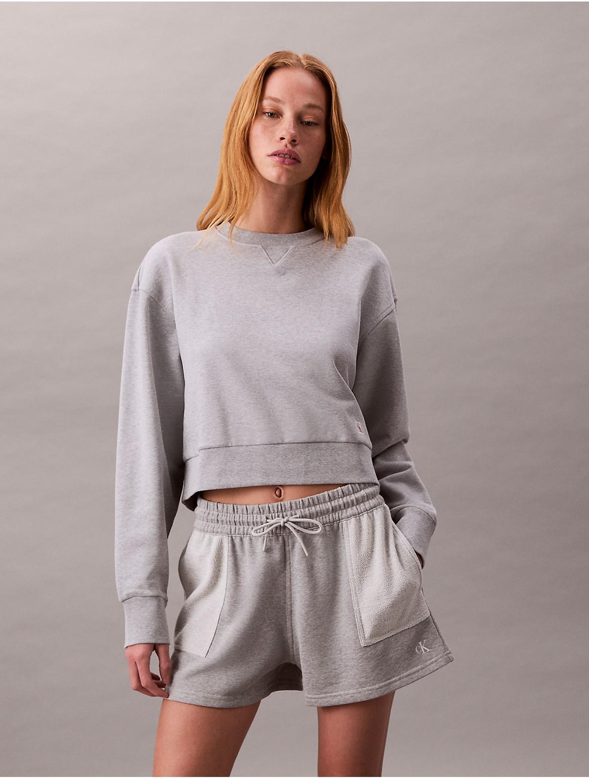 Calvin Klein Womens French Terry Cropped Relaxed Sweatshirt - Grey Product Image