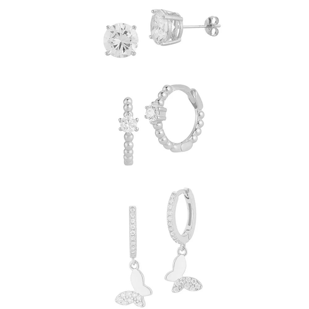 Sunkissed Sterling Cubic Zirconia Triple Earring Set, Women's, Silver Tone Product Image