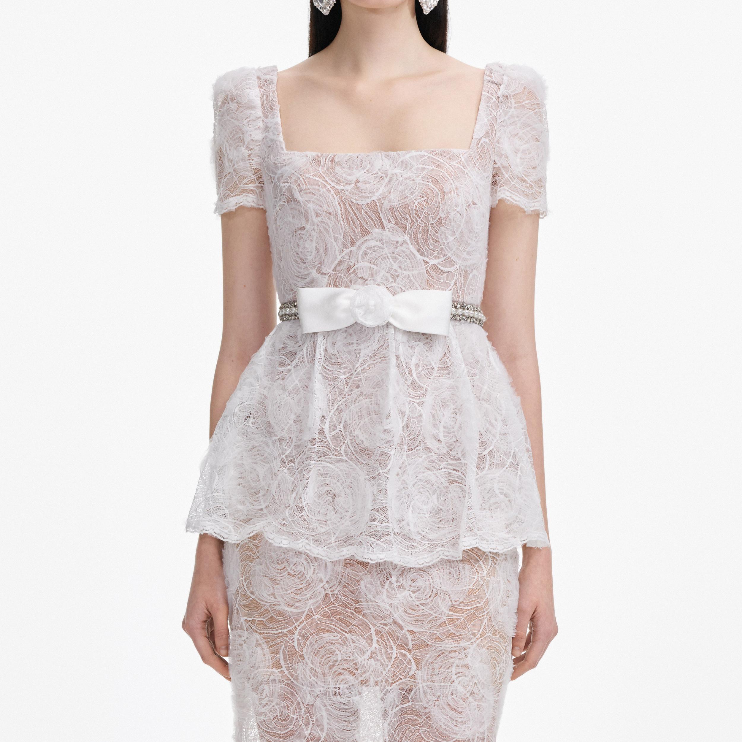 White Tulle Lace Maxi Dress Product Image