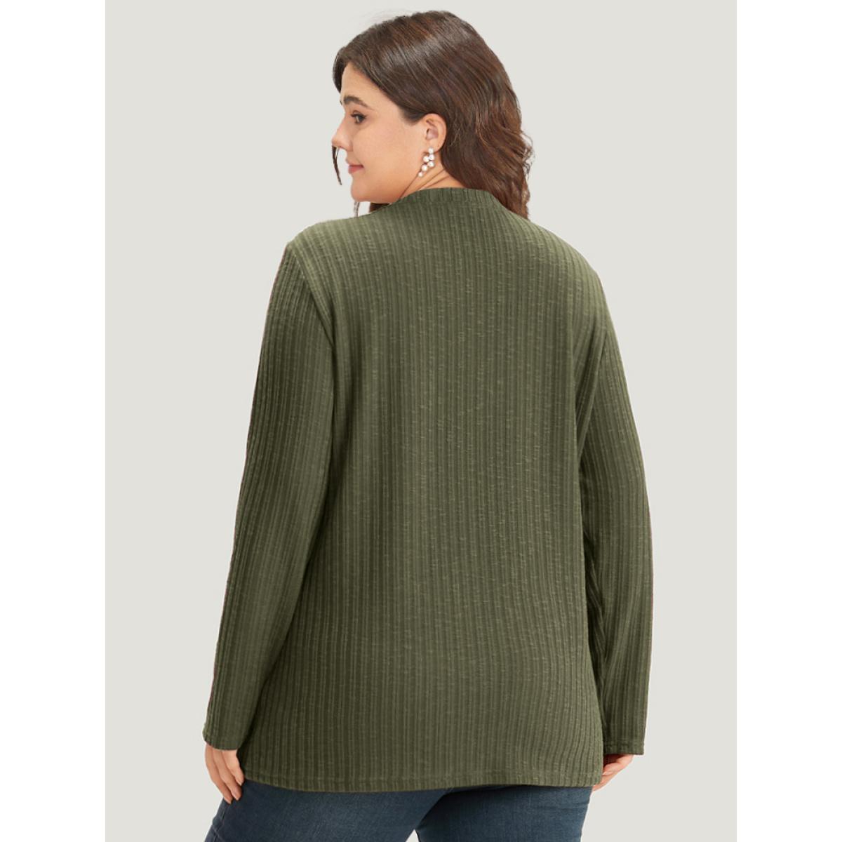 Plus Size Rib Knit Button Detail Split Side T-shirt Burgundy Women Casual Texture Plain Round Neck Dailywear T-shirts BloomChic 22-24/3X Product Image